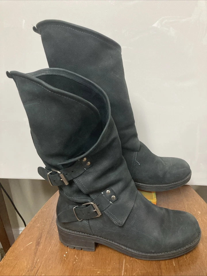 Coolway Alida Biker Pirate Boots Women size 41 US 10 Black Leather Made in Spain - Image 1 of 4