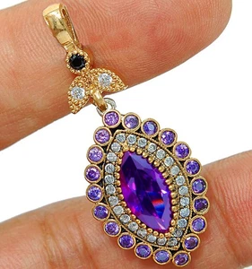 Osmanisches Empire Stil 3 kt Amethyst & Topas 925 Sterling Silber Anhänger TT2 - Bild 1 von 2