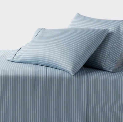 Twin XL 400 Thread Count Performance Sheet Set Blue/white Stripe - Threshold - Image 1 of 4