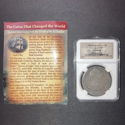 1783MO FF MEXICO 8R Reales Silver EL CAZADOR Shipwreck Treasure Coin NGC GENUINE - Image 1 of 4