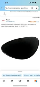 Alessi Columbina 5-3/4 - Inch by 4-3/4 Inch Saucer Mocha Cup, Black Set Of 6 - Picture 1 of 2