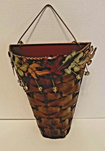 Metal Ornate Wall Pocket Adorned With Leaves And Berries  - Picture 1 of 5