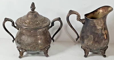 De colección WM ROGERS Silverplate Evandale Sugar 1103 Creamer 1104 Set POSS Años 1940-50 Foto 1 de 4