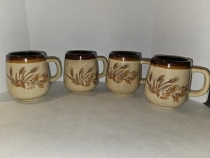 Vintage Mugs 1970's Country Wheat Brown Handled Ceramic 3.5 in - Picture 1 of 8