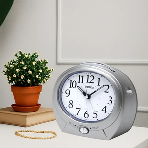 Seiko Alarm Clock No Tick Silent Luminous Silver Desktop Clock with Bell & Beep - Picture 1 of 2
