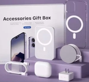 IPhone Accessories Gift Box. Earbuds, magnetic case, charger, more iPhone 12-16 - Photo 1 sur 2