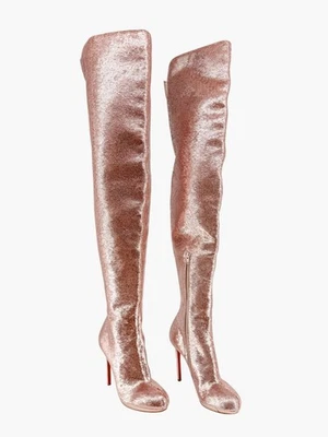 Louboutin Moulin Noir OTK Thigh High Heel Boots Pink Sequin Size 40 US 10 Women - Image 1 of 4