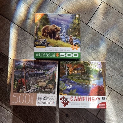 Lote De 3 Rompecabezas 500/550 Piezas Naturaleza, Montaña Alce, Osos Y Cabañas Foto 1 de 4