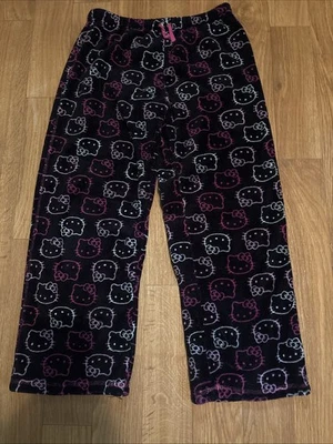 Hello Kitty Womens Velour Pajama Pants Black Sz L - Image 1 of 2