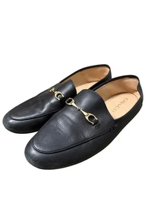 Coach Black Haley Horsebit Buckle Slip On Leather Loafer Shoes Womens 7.5 - Picture 1 of 8