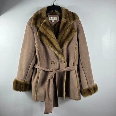 Abrigo Jones New York para mujer L imitación gamuza ribete de piel F doble botonadura con cinturón Foto 1 de 4