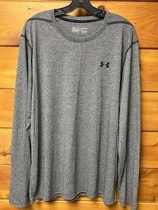 Under Armour HeatGear Threadborne Long Sleeve T-Shirt Gray Black Logo Sz 2XL - Picture 1 of 11