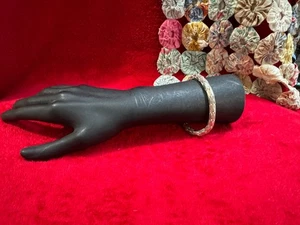 Silvertone Decorative Bracelet Looks Like Bangle w Hollow Cylinder Design - Picture 1 of 7