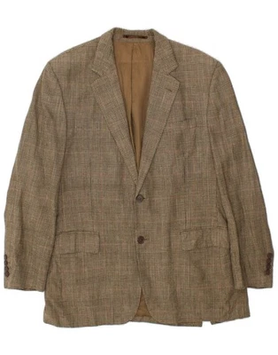 JAEGER Mens 2 Button Blazer Jacket EU 42 XL Khaki Houndstooth Wool WH30 - Image 1 of 3
