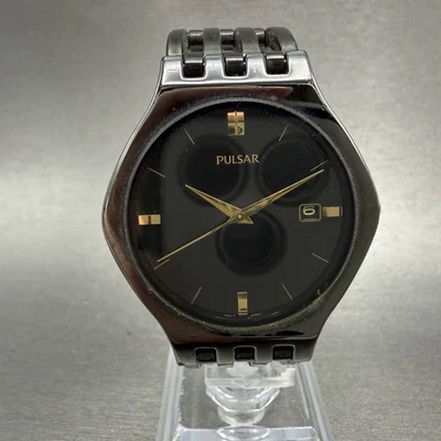 Seiko Pulsar Watch Men 35mm Black Dial Black Tone Date V732-X091 New Battery - Image 1 of 4