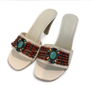 Donald Pliner Couture White Leather Shoe New Colorful Stones Shoe Slide $275 NIB - Picture 1 of 4