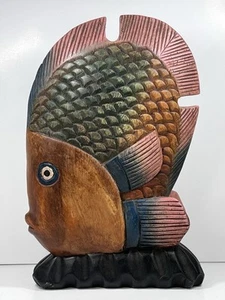 Large Chunky Wood Tropical Fish Tiki beach Decor handcrafted Vtg Heavy - Picture 1 of 11