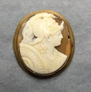 Athena Minerva Antique 19thC Shell Cameo Shield Helmet in Early 1900s Frame Rare - Picture 1 of 15