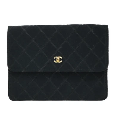 CHANEL Bicolore Rhinestone Mini Pouch Wallet Satin Leather Black Vintage 34RF642 - Image 1 of 4