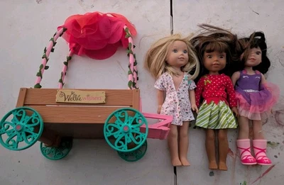 Lote 3 muñecas American Girl Wellie Wishers Camille, Ashlyn, Emerson + carro vagón Foto 1 de 4