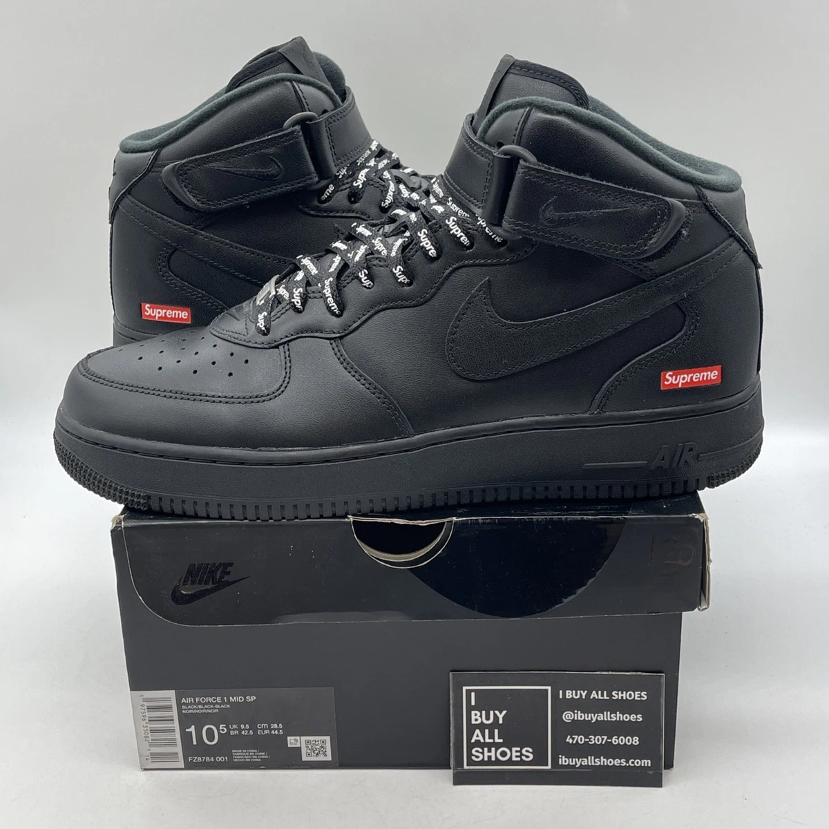 美品　Supreme × Nike Air Force 1 Mid \"Black Nike Air Force 1 Mid Supreme Black Men's - FZ8784-001 - US