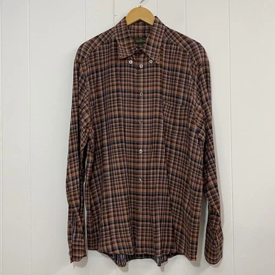 Ermenegildo Zegna Dress Shirt L Brown Purple Check Cotton Button Front Italy - Image 1 of 4