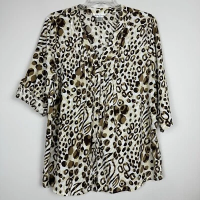 Marisa Christina Womens Animal Print 3/4 Roll Tab Sleeve Top Size 2X Linen Rayon - Image 1 of 4