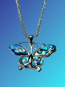 BIG ABALONE M.O.P. BUTTERFLY NECKLACE #H33-11 USA MADE * FAST SHIPING - Picture 1 of 15