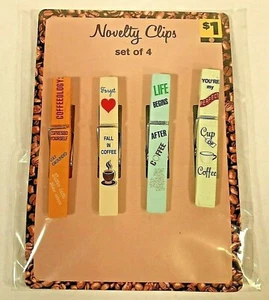 New Novelty Coffee Theme Design Set of 4 fun clothes pins or chip chip food clip - Picture 1 of 5
