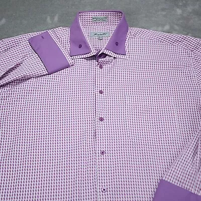 Camisa de vestir Fratello para hombre 18,5 36/37 púrpura geométrica manga larga puño francés Foto 1 de 4