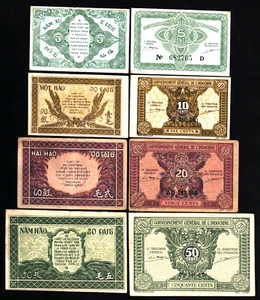 French Indo-China Set 5 10 20 50 CENTS P-88 89 90 91 1942 Vietnamese Money NOTE - Picture 1 of 3