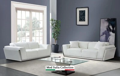 GENUINE Italian Leather 2PC White Sofa Loveseat Modern Contemporary Living Room - Image 1 of 4