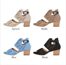 Buckle Block Heel Faux Leather Sandals for Women