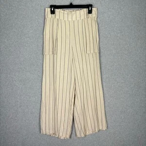 Luna Moon Pants Womens Large Cream Striped Wide Leg Crop Paperbag Trouser READ - Picture 1 of 13