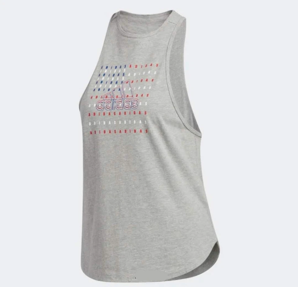 Adidas Tank Americana Flag Womens XS Extra Small Gray Racerback Solid