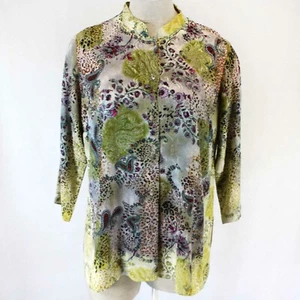 Citron Plus Clothing Wearable Art Leopard Floral Print Blouse 0X Made In USA - Picture 1 of 11