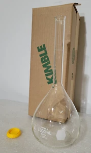 Kimble 28008-1000 KIMAX 1000mL Class A Volumetric Flask with Yellow PE Snap Cap - Picture 1 of 6