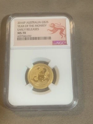 2016P Australia G$25 1/4 Ounce Gold Coin Year of the Monkey MS70 Early Release - Image 1 of 4