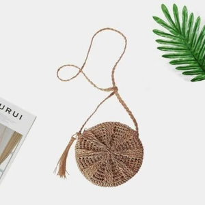 Women Straw Crossbody Shoulder Bag Tassels Crochet Beach Messenger Light Brown - Picture 1 of 9