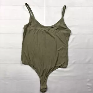 Elodie Bodysuit Women's Sz M Green Olive Ribbed Tank Straps Stretch Knit - Picture 1 of 4