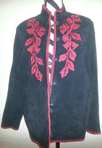 Linea by Louis Dell'Olio Vintage Floral Print Black & Red Sude Jacket size L - Picture 1 of 5