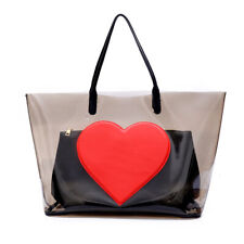 Women Red Heart Transparent Handbag PVC Waterproof Shopping Tote Shoulder Bags