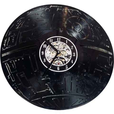 MADE IN UKRAINE 12” VINYL BLACK GEO DESIGNS RECORD WALL CLOCK UKRAINE ON BACK Cover