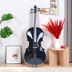 4/4 Full Size Acoustic Cello Set For Beginners - Bag, Bow, Rosin & Black Color - Picture 1 of 24