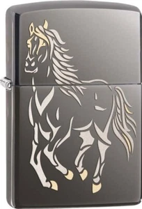 ZIPPO Petrol Lighter Running Horse Design Black Ice Collectible New - Picture 1 of 1