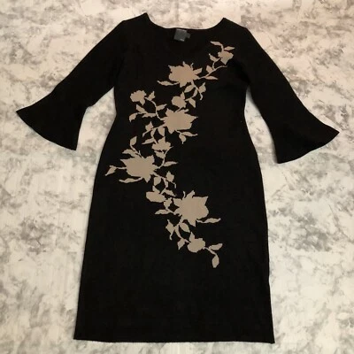 Vestido Suéter Midi Gabby Skye Negro Floral Cuello en V Para Mujer Talla Mediana Manga Campana Foto 1 de 4