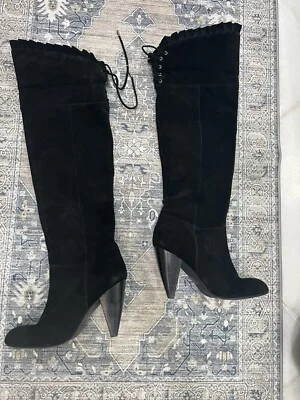 Bcb Generation Botas Sobre la Rodilla Tacón Negro Gamuza Cuero 8.5 8 1/2 Cordones Foto 1 de 4