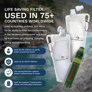 Survivor Filter SQUEEZE Kit - Wasserfilter Strohhalm mit 2 faltbaren Kantinen - Bild 1 von 6