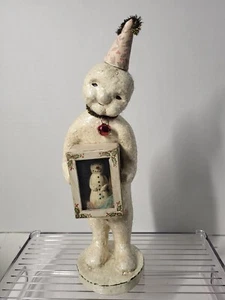 Vtg RARE Vickie Smyers Snowman holding diorama ESC Trading Glitter Mache Folk - Picture 1 of 9