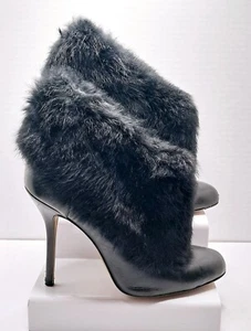 Oscar de la Renta Black Fur Trim Stiletto Ankle Boots Women EU 40 - Picture 1 of 13